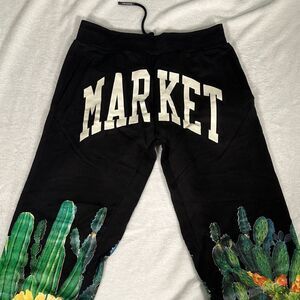 Market Mens Black Joggers with Cactus Design! Size L